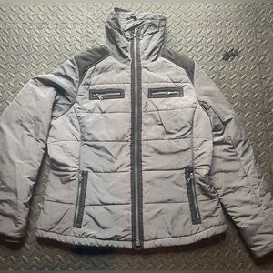 Prana Gray Puffer Coat with Black Details